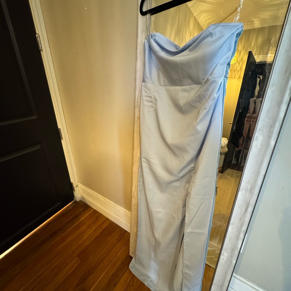 Showpo Light Blue Strapless Dress with Slit - Picture 2 of 3